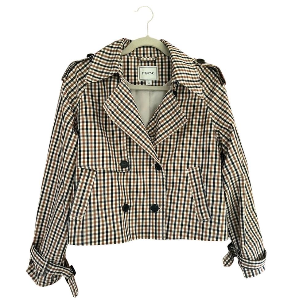NWT Sold Out Anthropologie Crop Trench Coat Plaid Tartan Fall Rain Coat - Picture 6 of 8